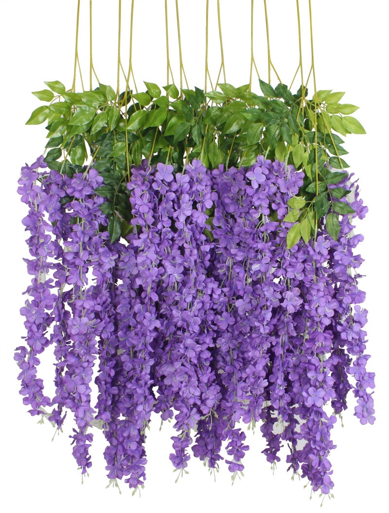 Duovlo 12 Piece Artificial Silk Wisteria Vine 3.6 Feet Ratta Hanging Flower Garland String Home Party Wedding Decor(Purple) - Image 1